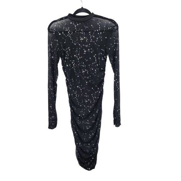Black Mesh Long-Sleeve Bodycon Dress Sz M Star Constellation Print Witchy Gothic - Picture 13 of 13